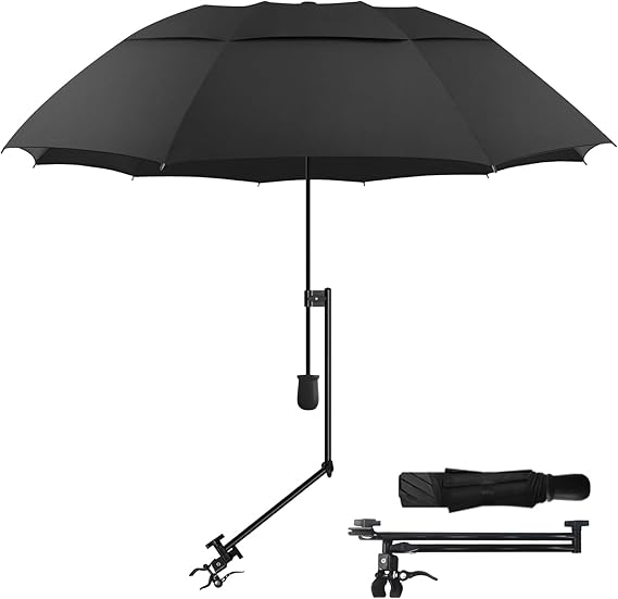 UPF 50+ Golf Sun/Rain Umbrella with Adjustable Universal Clamp – Portable Sun Umbrella