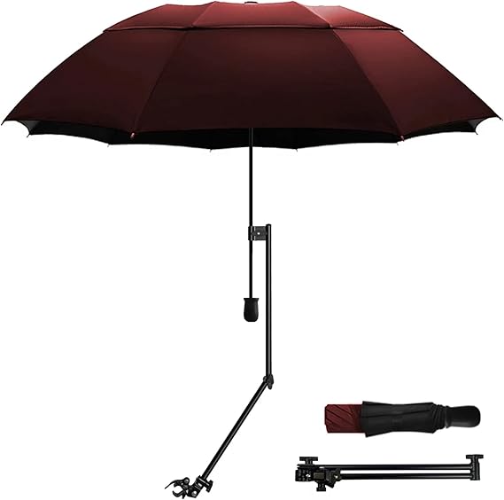 UPF 50+ Golf Sun/Rain Umbrella with Adjustable Universal Clamp – Portable Sun Umbrella