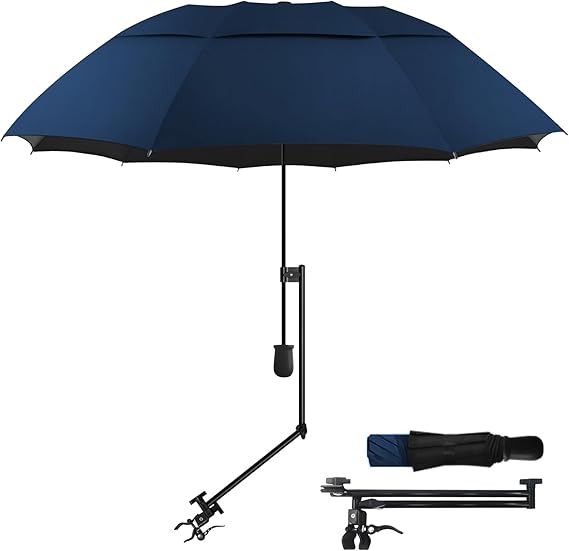 UPF 50+ Golf Sun/Rain Umbrella with Adjustable Universal Clamp – Portable Sun Umbrella