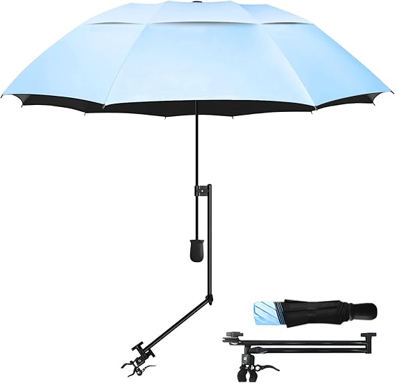 UPF 50+ Golf Sun/Rain Umbrella with Adjustable Universal Clamp – Portable Sun Umbrella