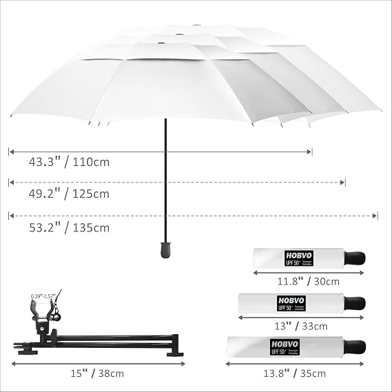 UPF 50+ Golf Sun/Rain Umbrella with Adjustable Universal Clamp – Portable Sun Umbrella
